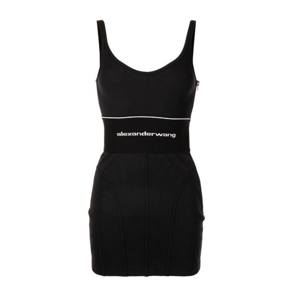 Logo Elastic Dress in Ribbed Jersey Black